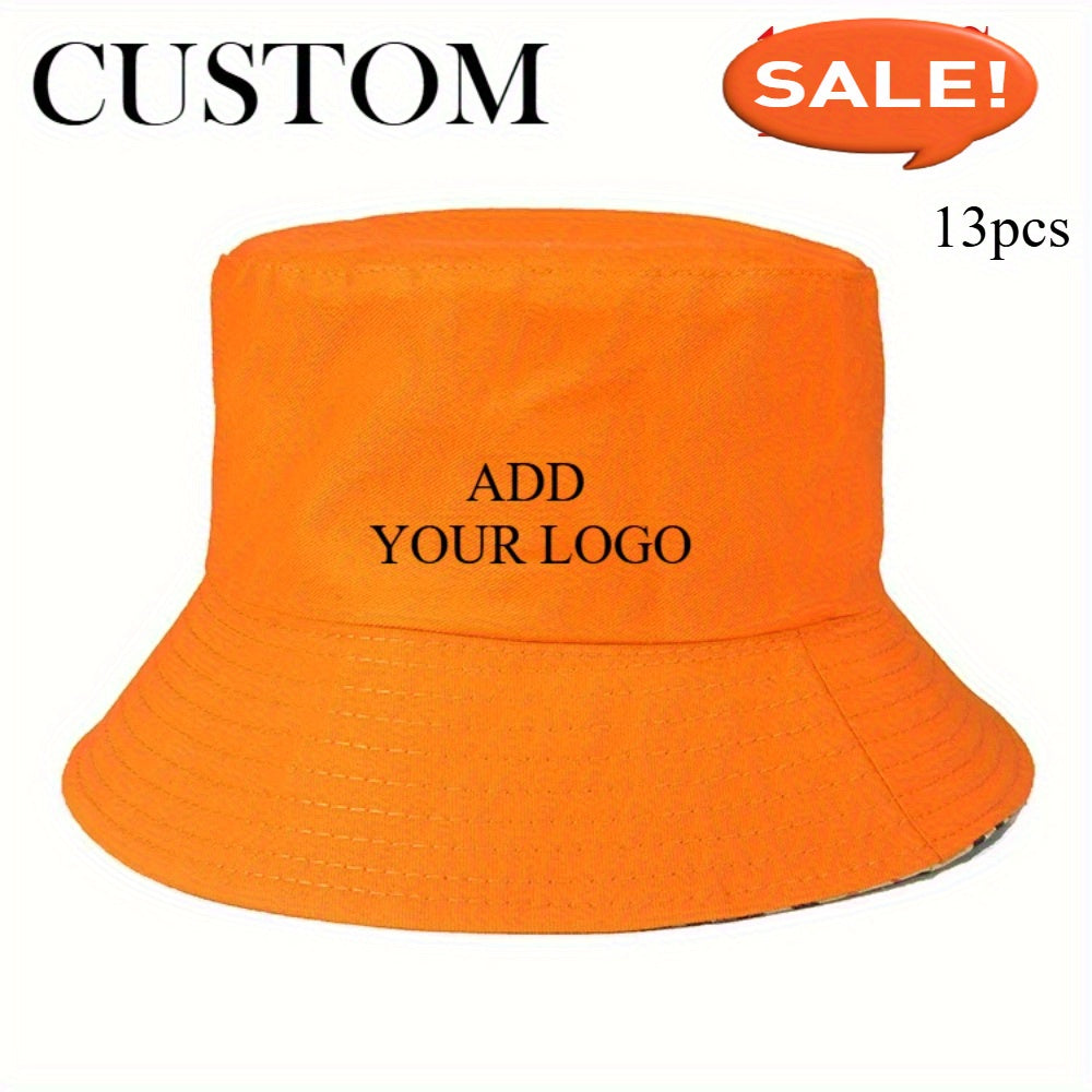 13pcs Customizable Wide-Brimmed Bucket Hats for Men & Women - Breathable, Adjustable Snap Closure, All-Season Outdoor Hats with Personalized Text & Patterns for Camping, Fishing, Travel, Music Festivals, Festive Headwear, Durable Headgear