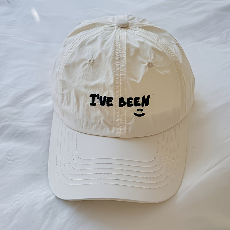 2pcs Baseball Cap Set, Beige + Khaki Quick-Dry Letter IVE Been Embroidered joyful Face Thin Breathable Caps for Men and Women, Suitable for Outdoor Hiking, Camping, Beach Outings, Street Drawing, Playing Ball