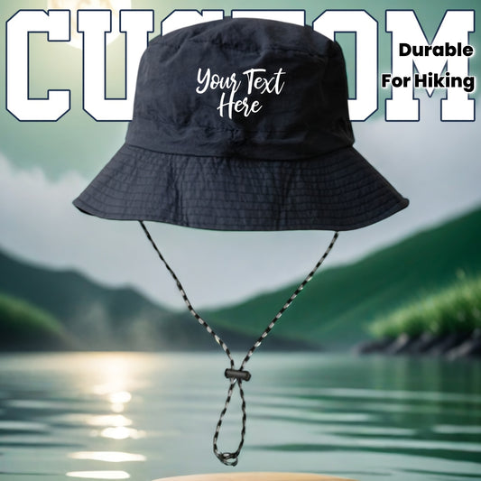 Customizable Text Outdoor Fishing Hat - Lightweight Sun Protection Bucket Hat with Adjustable Chin Strap, Foldable Design for Hiking, Beach & Travel - Durable Polyester, Machine Washable - Women's Fashion, Fishing Accessory