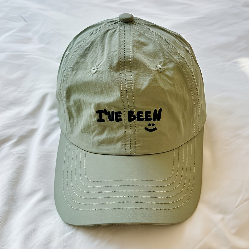 2pcs Baseball Cap Set, Beige + Khaki Quick-Dry Letter IVE Been Embroidered joyful Face Thin Breathable Caps for Men and Women, Suitable for Outdoor Hiking, Camping, Beach Outings, Street Drawing, Playing Ball