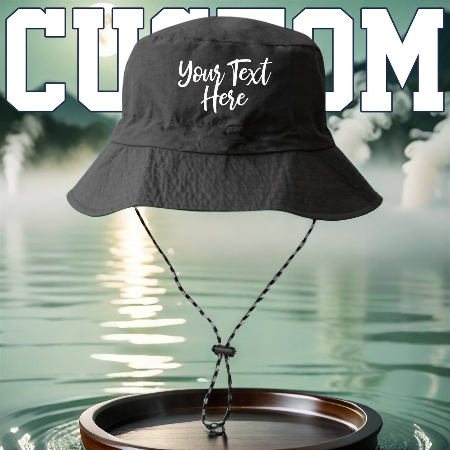 Customizable Text Outdoor Fishing Hat - Lightweight Sun Protection Bucket Hat with Adjustable Chin Strap, Foldable Design for Hiking, Beach & Travel - Durable Polyester, Machine Washable - Women's Fashion, Fishing Accessory