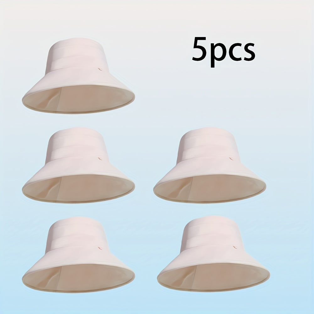 5pcs AOWUUC Women's Double-Sided Quick-Dry Fisherman Hats - Reversible Black & Beige, Lightweight Sun Protection with Adjustable Drawstring, Compact Foldable Design for Outdoor Camping, Beach, Hiking, Beach Hat | Casual Headwear | Durable Headgear