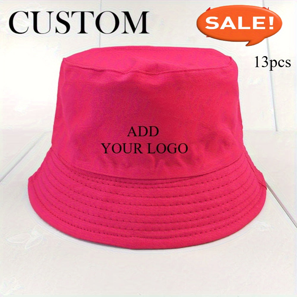 13pcs Customizable Wide-Brimmed Bucket Hats for Men & Women - Breathable, Adjustable Snap Closure, All-Season Outdoor Hats with Personalized Text & Patterns for Camping, Fishing, Travel, Music Festivals, Festive Headwear, Durable Headgear
