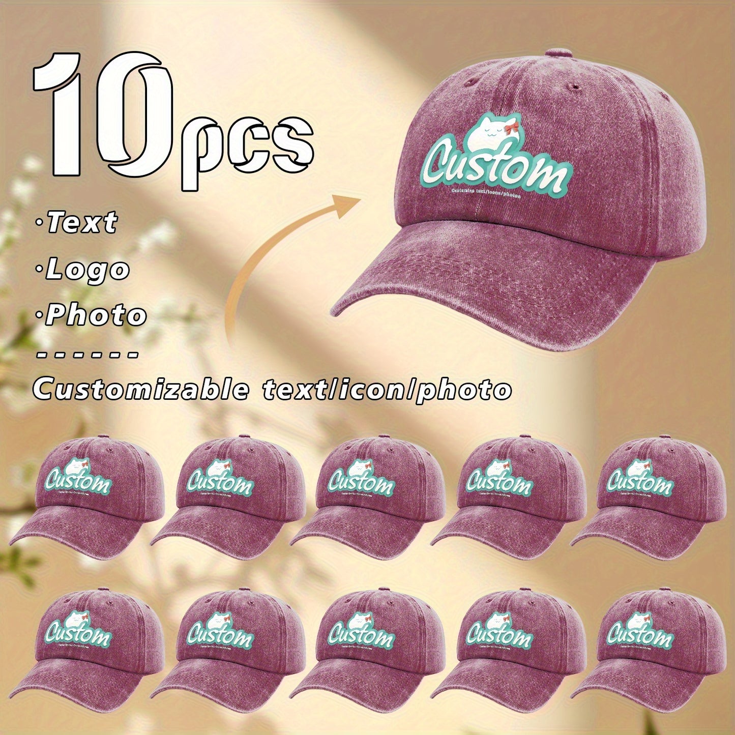 10pcs, Customizable Logo, Personalized Image Photo 10pcs Same Style Retro Fashion Baseball Caps, Customizable Private Patterns, Suitable for Company Team Building Logo or Event Party, Event Customization, Family Customization