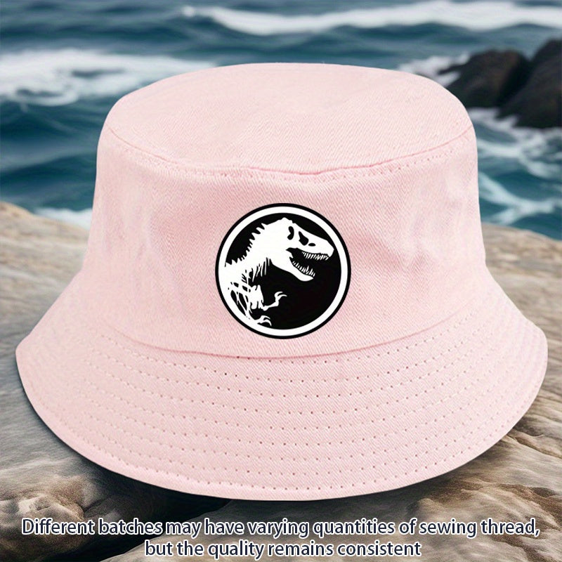1pc Dinosaur Bone Print Bucket Hat, All-Season Lightweight Polyester Fisherman Cap with Toggle Closure, Machine Washable, Fitted Design - Multiple Colors Available