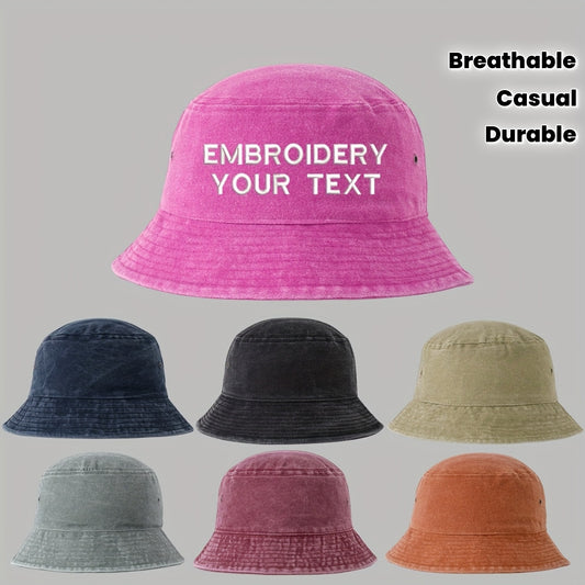 1pc Customizable Embroidered Bucket Hat - Breathable, Adjustable Fit for Outdoor Activities, Parties & Birthdays - Personalized Text Option, Black with White Lettering, Party Headwear, Casual Style, Durable Headgear