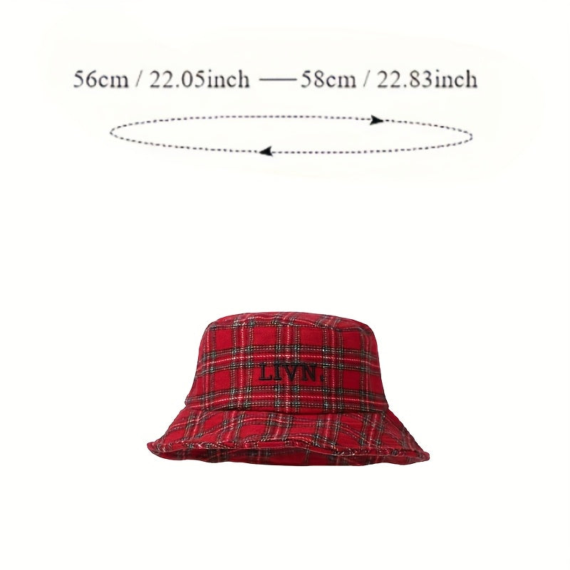 1pc Red Plaid Bucket Hat - Double-Sided Wear, Moisture-Wicking Polyester, Adjustable Toggle Closure, Ideal for Outdoor Hiking, Beach, Street Art, and Sports, Outdoor Bucket Hat | Plaid Pattern Hat | Polyester Hat