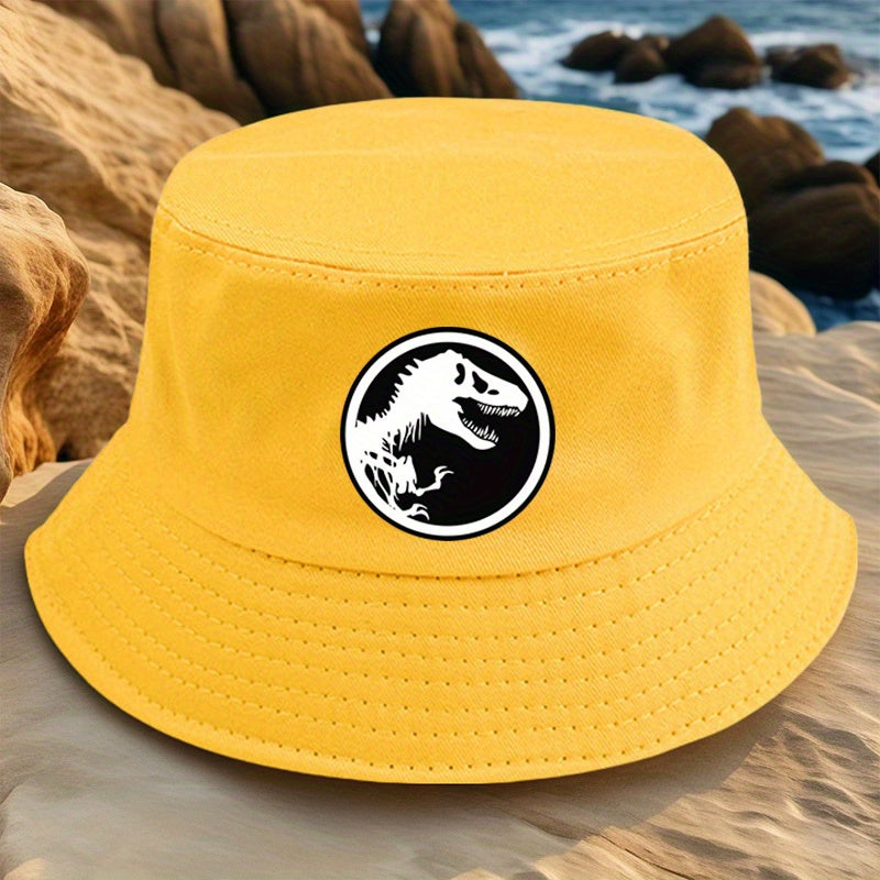 1pc Dinosaur Bone Print Bucket Hat, All-Season Lightweight Polyester Fisherman Cap with Toggle Closure, Machine Washable, Fitted Design - Multiple Colors Available