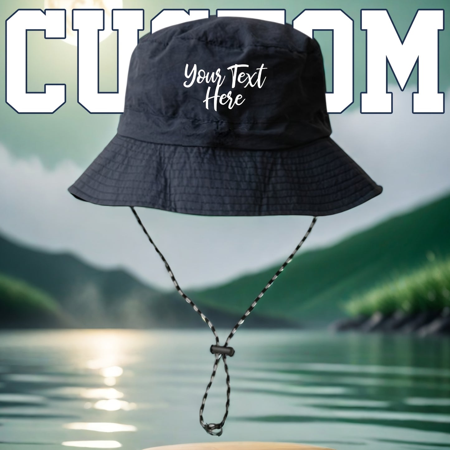 Customizable Text Outdoor Fishing Hat - Lightweight Sun Protection Bucket Hat with Adjustable Chin Strap, Foldable Design for Hiking, Beach & Travel - Durable Polyester, Machine Washable - Women's Fashion, Fishing Accessory