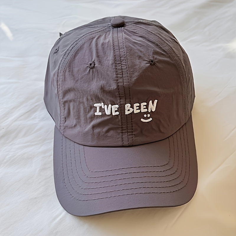 2pcs Baseball Cap Set, Beige + Khaki Quick-Dry Letter IVE Been Embroidered joyful Face Thin Breathable Caps for Men and Women, Suitable for Outdoor Hiking, Camping, Beach Outings, Street Drawing, Playing Ball
