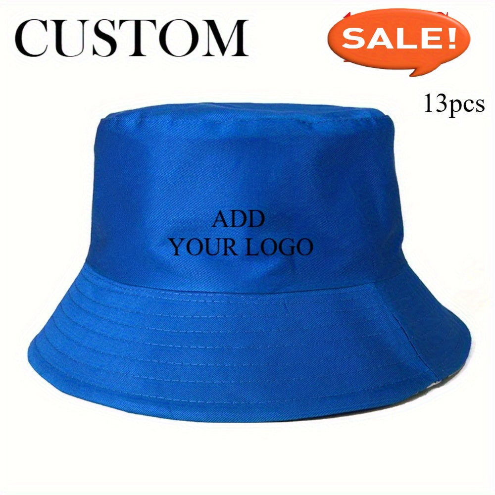 13pcs Customizable Wide-Brimmed Bucket Hats for Men & Women - Breathable, Adjustable Snap Closure, All-Season Outdoor Hats with Personalized Text & Patterns for Camping, Fishing, Travel, Music Festivals, Festive Headwear, Durable Headgear