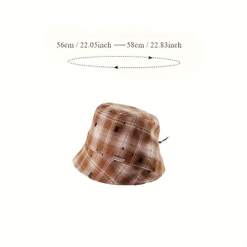 2pcs 2025 Spring Autumn New Fisherman Hat Black+Red, Round Face Suitable, Personality Bucket Hat with Narrow Brim, Versatile Plaid Bucket Hat for Daily Outings, Polyester Fiber