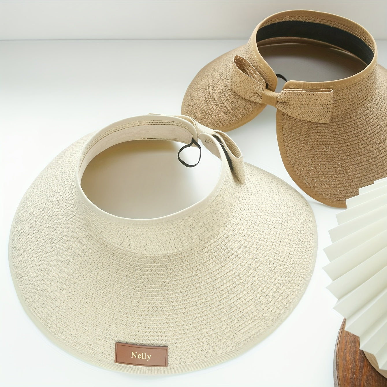 1pc Custom Name Women's Sun Hat - Personalized Golden Monogram Wide Brim Straw-Style Polyester Beach Hat, Foldable Packable Summer Visor with Snap Closure, Mother's Day Birthday Gift