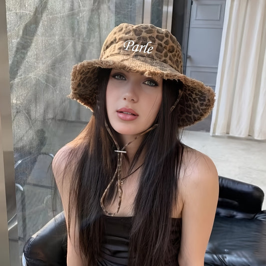 Leopard Bucket Hat Leopard Print Polyester Bucket Hat | Women's Fashion Embroidered with Adjustable Head Circumference Design, Wide Brim, Hand Wash or Dry Clean, Non-Stretch Fabric, Stylish and Versatile for Casual Wear