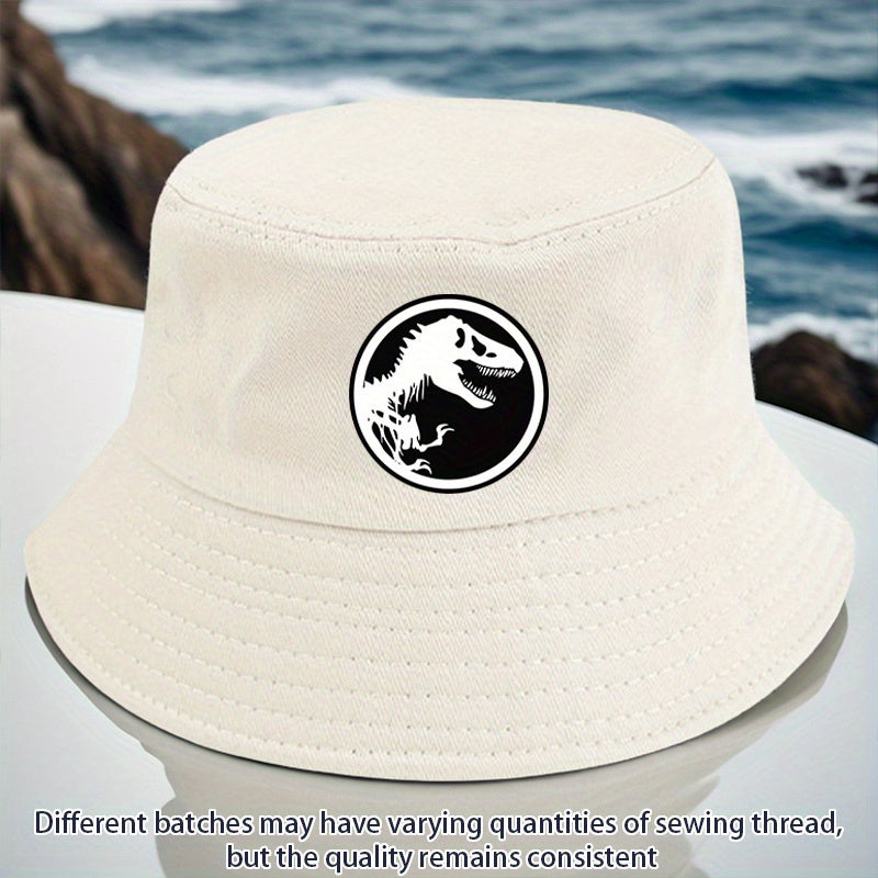 1pc Dinosaur Bone Print Bucket Hat, All-Season Lightweight Polyester Fisherman Cap with Toggle Closure, Machine Washable, Fitted Design - Multiple Colors Available