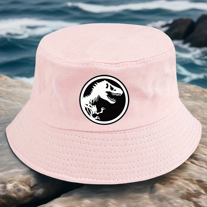 1pc Dinosaur Bone Print Bucket Hat, All-Season Lightweight Polyester Fisherman Cap with Toggle Closure, Machine Washable, Fitted Design - Multiple Colors Available
