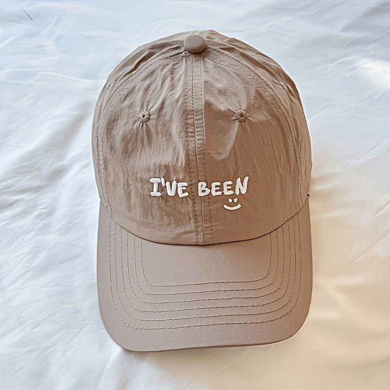 2pcs Baseball Cap Set, Beige + Khaki Quick-Dry Letter IVE Been Embroidered joyful Face Thin Breathable Caps for Men and Women, Suitable for Outdoor Hiking, Camping, Beach Outings, Street Drawing, Playing Ball