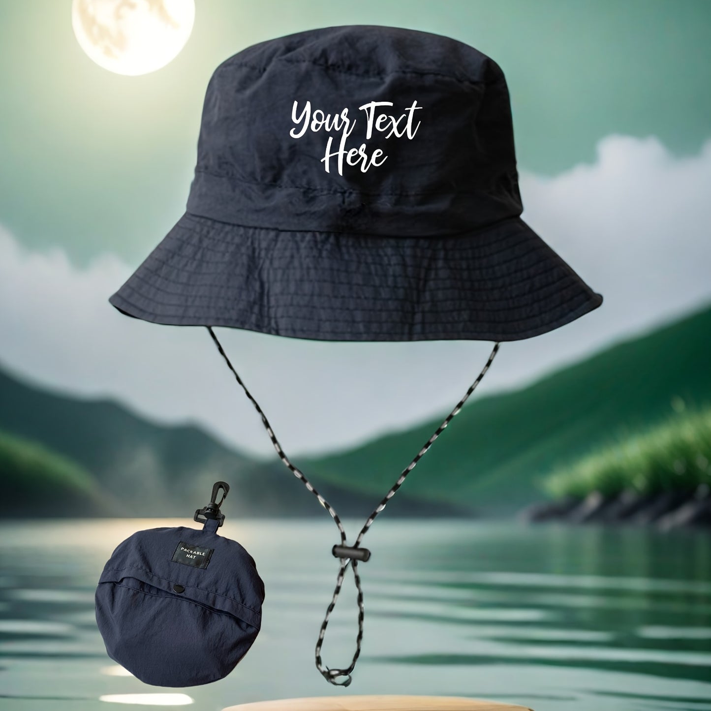Customizable Text Outdoor Fishing Hat - Lightweight Sun Protection Bucket Hat with Adjustable Chin Strap, Foldable Design for Hiking, Beach & Travel - Durable Polyester, Machine Washable - Women's Fashion, Fishing Accessory