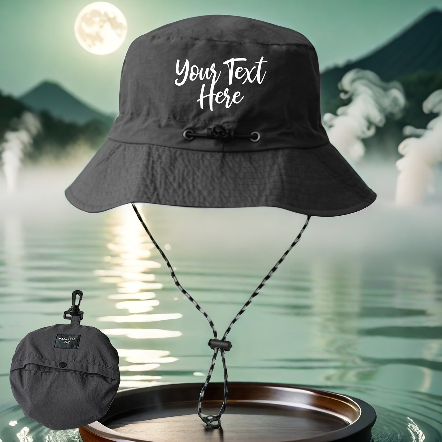 Customizable Text Outdoor Fishing Hat - Lightweight Sun Protection Bucket Hat with Adjustable Chin Strap, Foldable Design for Hiking, Beach & Travel - Durable Polyester, Machine Washable - Women's Fashion, Fishing Accessory