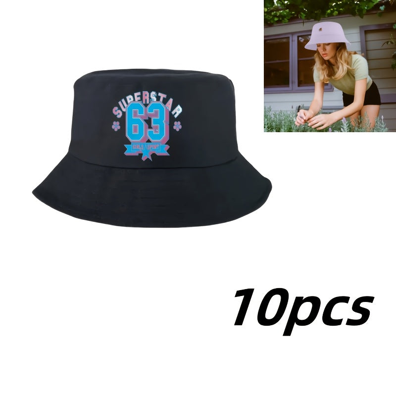 10pcs Custom Photo Bucket Hats - Unisex Adjustable Cap, Lightweight & Foldable Design for Beach, Travel, Outdoor Activities | Multi-Functional Fishing Hat
