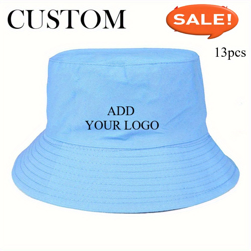 13pcs Customizable Wide-Brimmed Bucket Hats for Men & Women - Breathable, Adjustable Snap Closure, All-Season Outdoor Hats with Personalized Text & Patterns for Camping, Fishing, Travel, Music Festivals, Festive Headwear, Durable Headgear