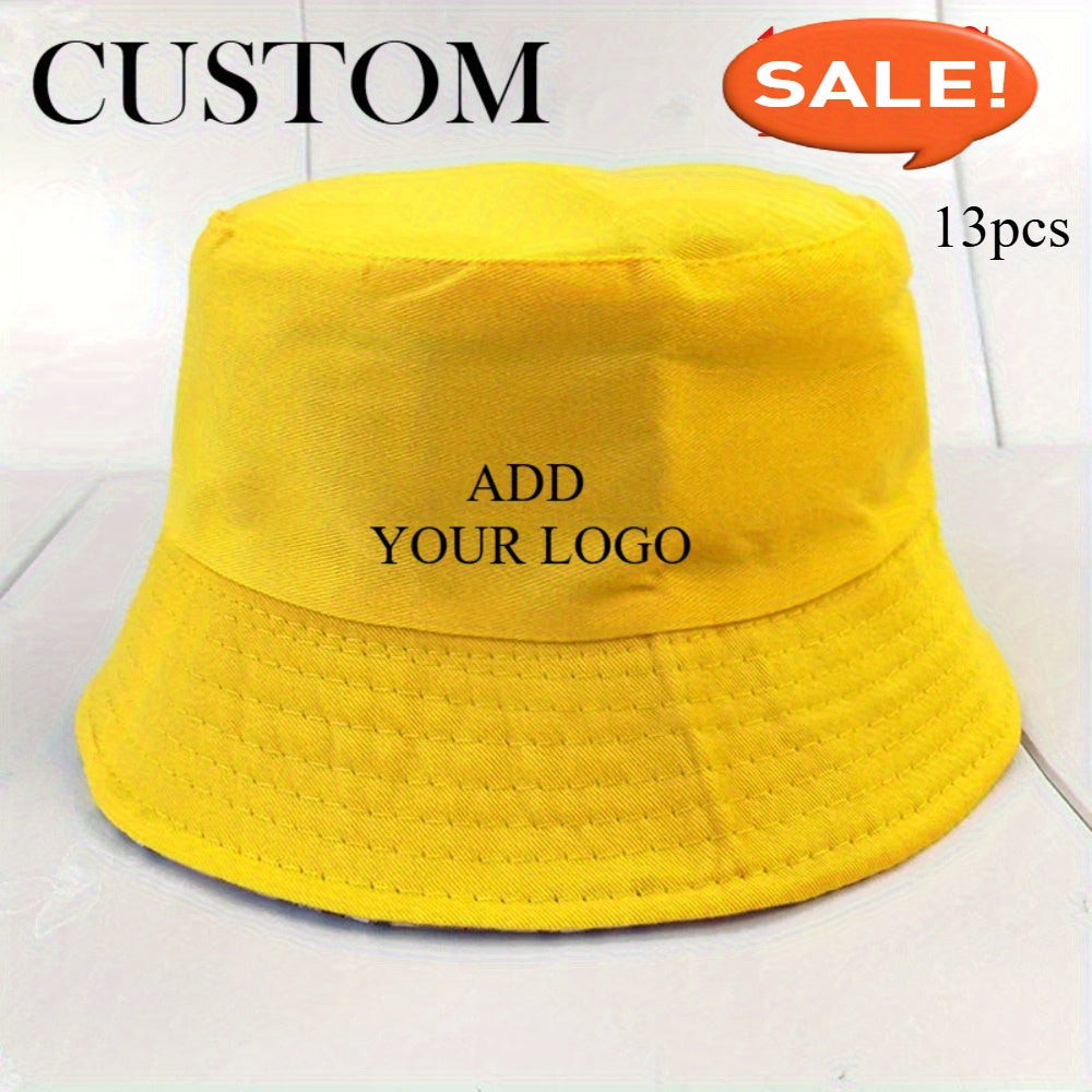 13pcs Customizable Wide-Brimmed Bucket Hats for Men & Women - Breathable, Adjustable Snap Closure, All-Season Outdoor Hats with Personalized Text & Patterns for Camping, Fishing, Travel, Music Festivals, Festive Headwear, Durable Headgear