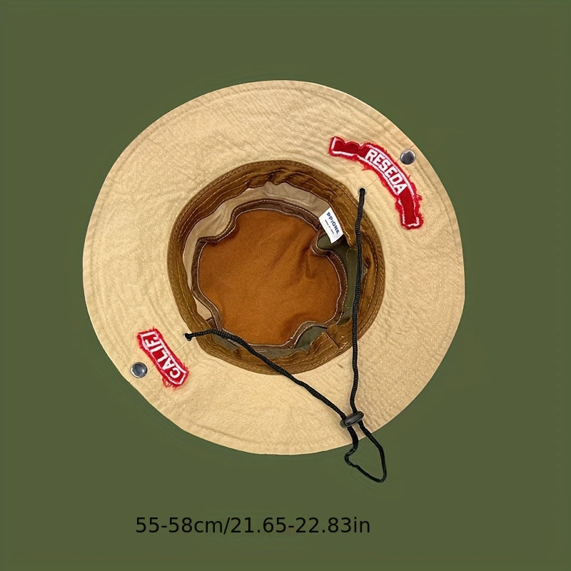 Retro Patchwork Bucket Hat for Men And Women, Streetwear Brand, Suitable for Hiking And Outdoor Camping, Western Cowboy Style.