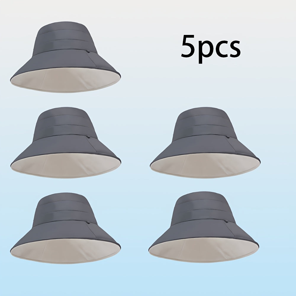 5pcs AOWUUC Women's Double-Sided Quick-Dry Fisherman Hats - Reversible Black & Beige, Lightweight Sun Protection with Adjustable Drawstring, Compact Foldable Design for Outdoor Camping, Beach, Hiking, Beach Hat | Casual Headwear | Durable Headgear