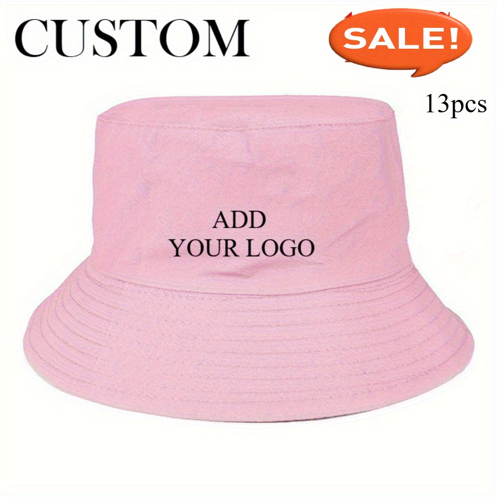 13pcs Customizable Wide-Brimmed Bucket Hats for Men & Women - Breathable, Adjustable Snap Closure, All-Season Outdoor Hats with Personalized Text & Patterns for Camping, Fishing, Travel, Music Festivals, Festive Headwear, Durable Headgear