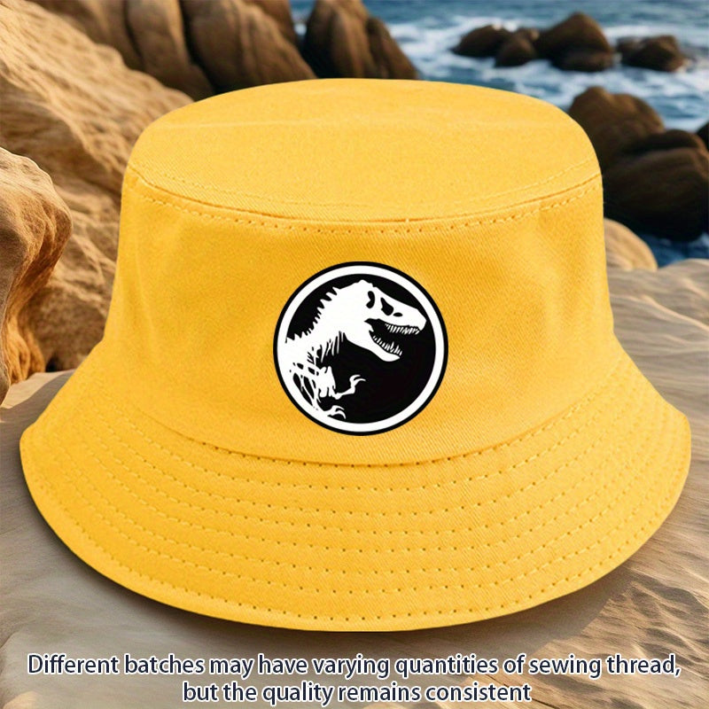 1pc Dinosaur Bone Print Bucket Hat, All-Season Lightweight Polyester Fisherman Cap with Toggle Closure, Machine Washable, Fitted Design - Multiple Colors Available