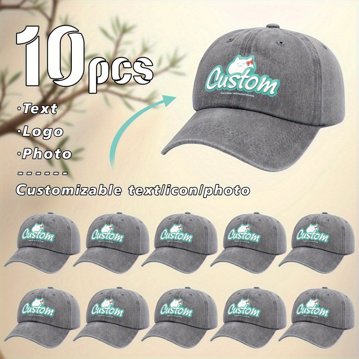 10pcs, Customizable Logo, Personalized Image Photo 10pcs Same Style Retro Fashion Baseball Caps, Customizable Private Patterns, Suitable for Company Team Building Logo or Event Party, Event Customization, Family Customization