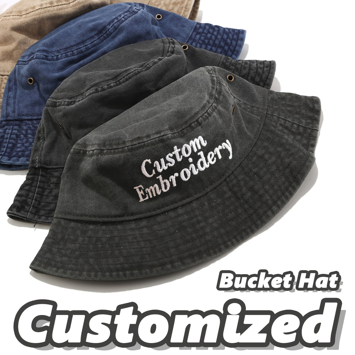 1pc Customizable Embroidered Bucket Hat - Breathable, Adjustable Fit for Outdoor Activities, Parties & Birthdays - Personalized Text Option, Black with White Lettering, Party Headwear, Casual Style, Durable Headgear