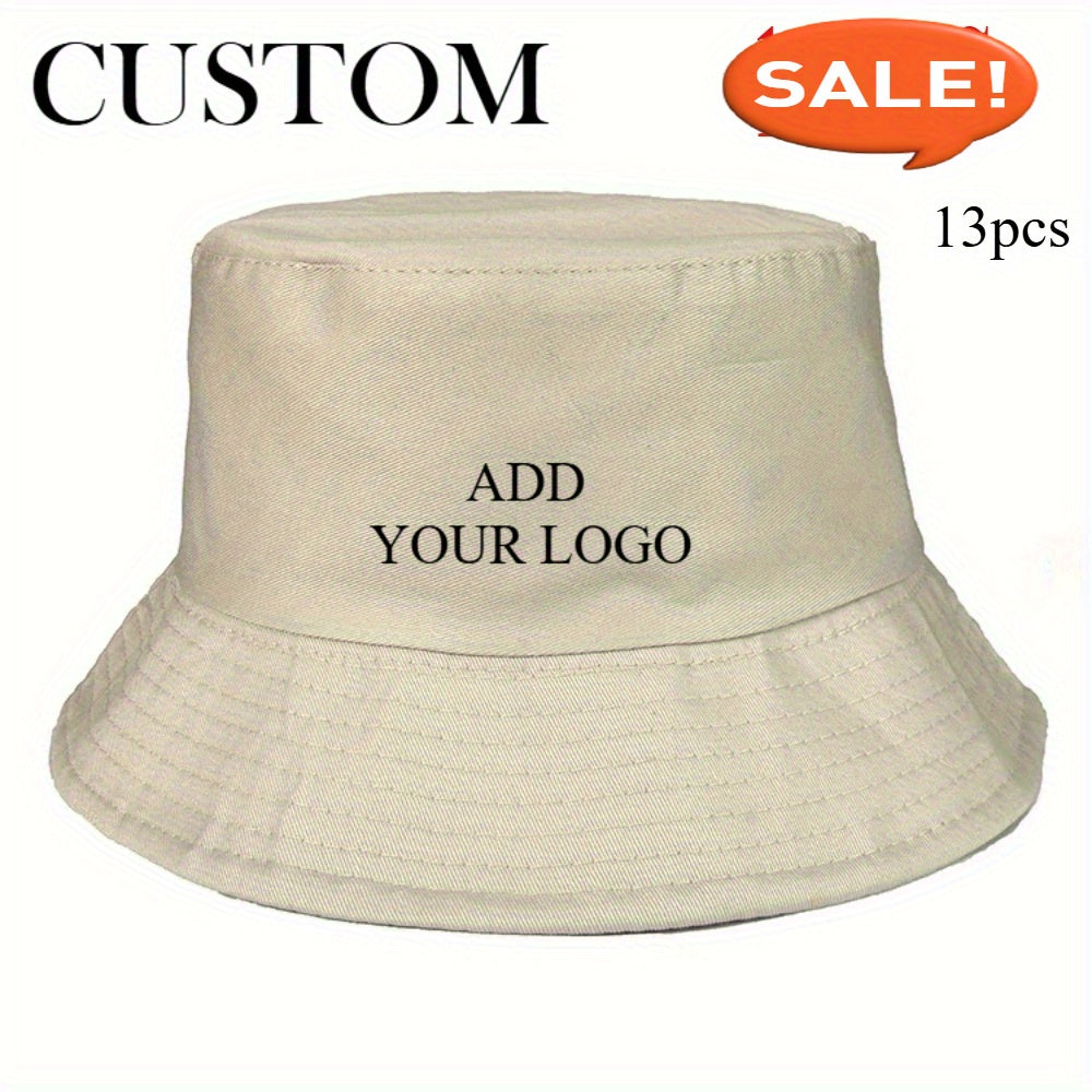 13pcs Customizable Wide-Brimmed Bucket Hats for Men & Women - Breathable, Adjustable Snap Closure, All-Season Outdoor Hats with Personalized Text & Patterns for Camping, Fishing, Travel, Music Festivals, Festive Headwear, Durable Headgear
