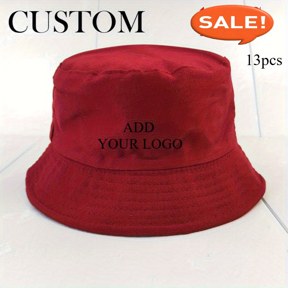 13pcs Customizable Wide-Brimmed Bucket Hats for Men & Women - Breathable, Adjustable Snap Closure, All-Season Outdoor Hats with Personalized Text & Patterns for Camping, Fishing, Travel, Music Festivals, Festive Headwear, Durable Headgear