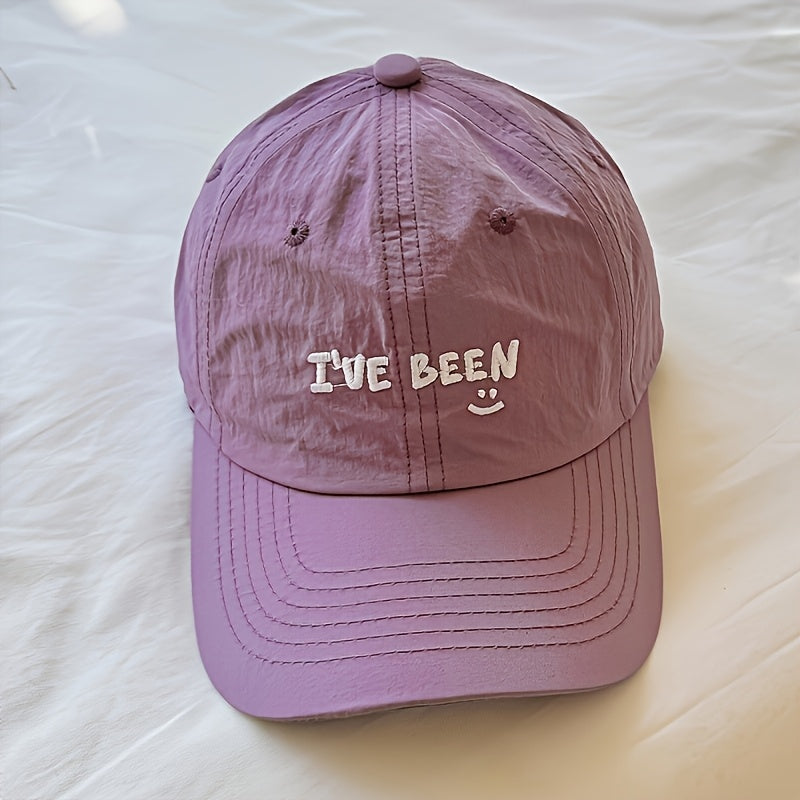 2pcs Baseball Cap Set, Beige + Khaki Quick-Dry Letter IVE Been Embroidered joyful Face Thin Breathable Caps for Men and Women, Suitable for Outdoor Hiking, Camping, Beach Outings, Street Drawing, Playing Ball