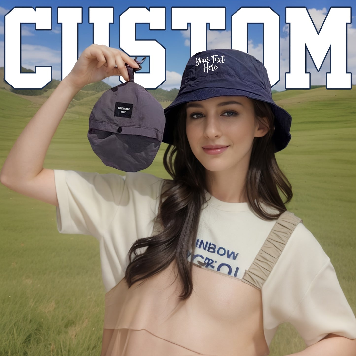 Customizable Text Outdoor Fishing Hat - Lightweight Sun Protection Bucket Hat with Adjustable Chin Strap, Foldable Design for Hiking, Beach & Travel - Durable Polyester, Machine Washable - Women's Fashion, Fishing Accessory
