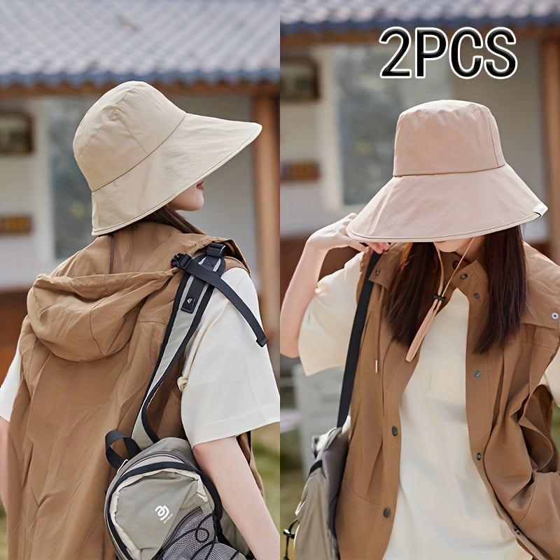 2pcs Fisherman Hat Khaki+Pink Wide Brim, Essential for Outdoor Activities! Stylish and Beautiful Lightweight Polyester Fishing Cap, Perfect for Outdoors and Travel Eye-Catching Accessory