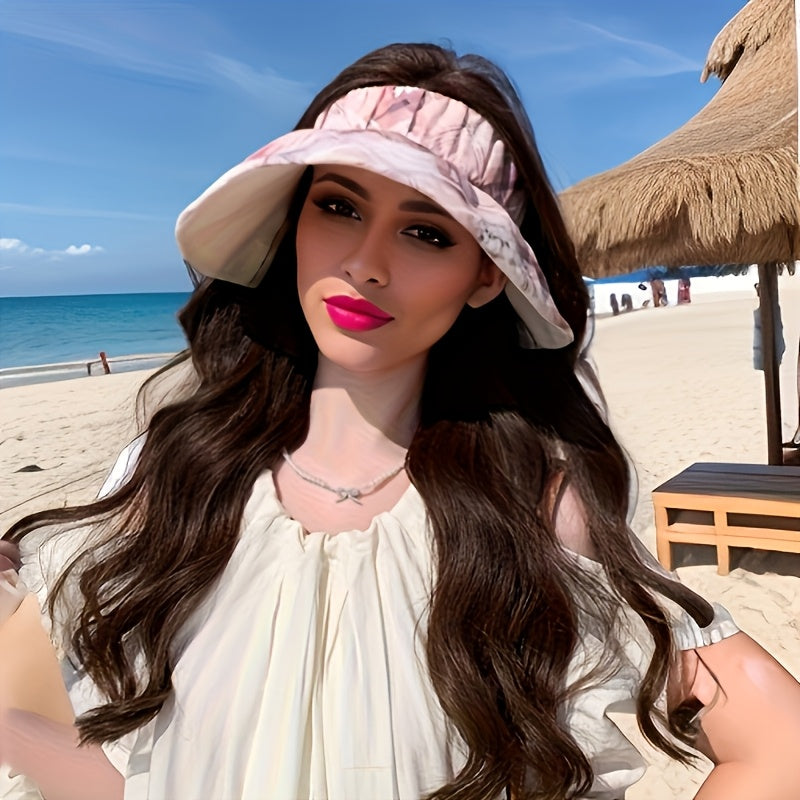 1pc 2025 Spring\u002FSummer New Printed Open-Top Sun Visor Hat Adjustable Fisherman Hat and Beauty Suitable for Beach Walking Vacation Trave
