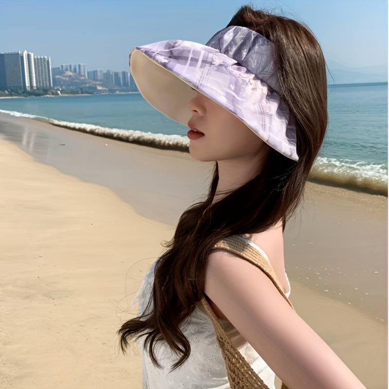 1pc 2025 Spring\u002FSummer New Printed Open-Top Sun Visor Hat Adjustable Fisherman Hat and Beauty Suitable for Beach Walking Vacation Trave