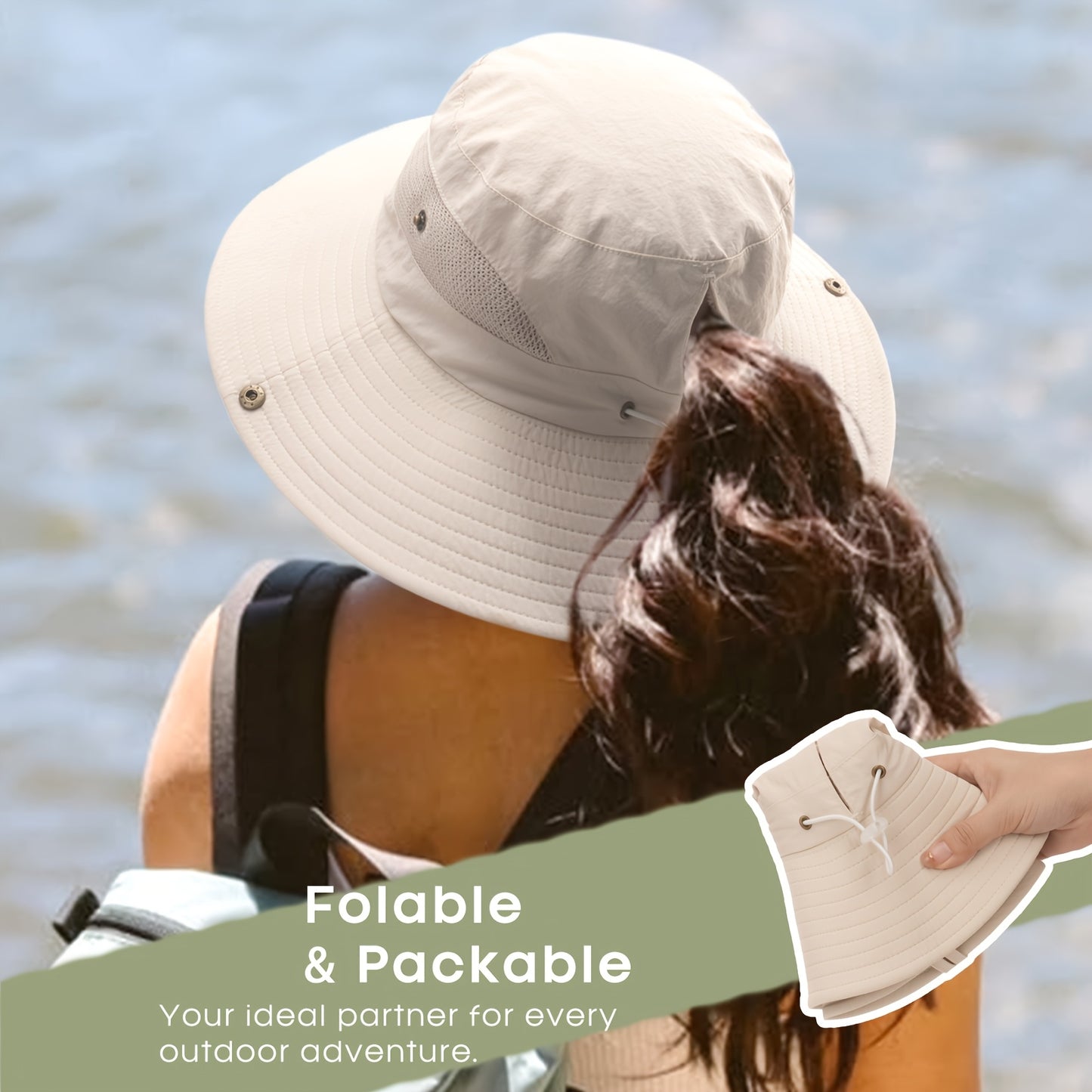 2pcs Women's Wide Brim Sun Hats with Ponytail Hole - Light Gray Breathable Mesh Bucket Hat for Beach, Hiking, Fishing & Outdoor Summer Sunshade, Foldable Design, Hat for, Beach Sunshade, Stylish Bucket Hat, Construction, Secure Fit Elastic