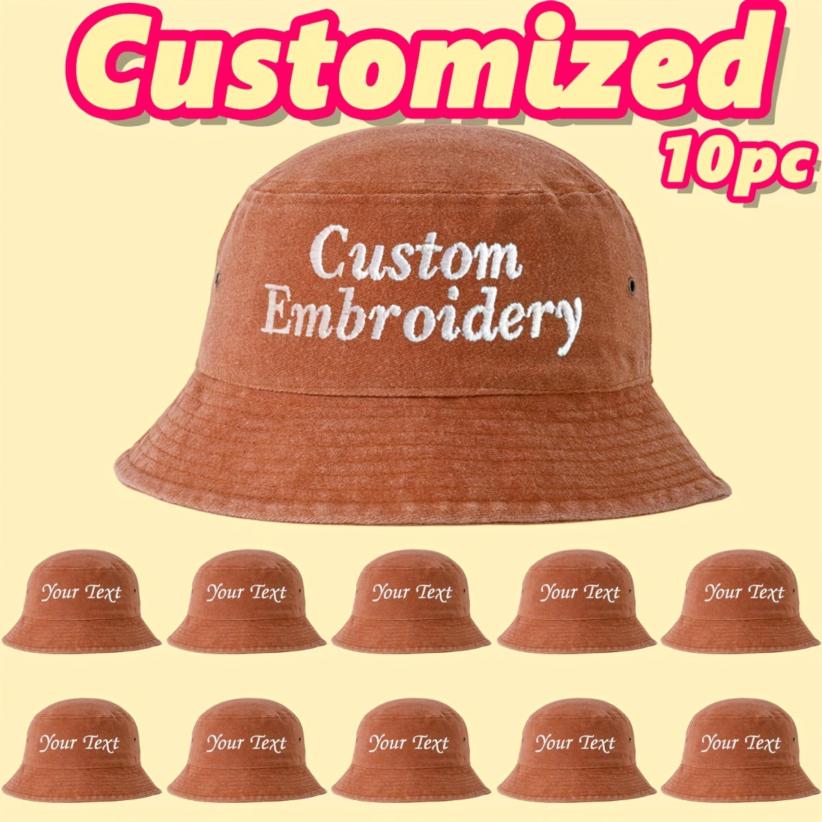 10pcs Customizable Bucket Hats with Embroidery - Soft Pink, Breathable Fabric, Adjustable Drawstring, Perfect for Parties, Camping & Weddings, Party Accessories, Fantasy Theme, Comfortable Fit