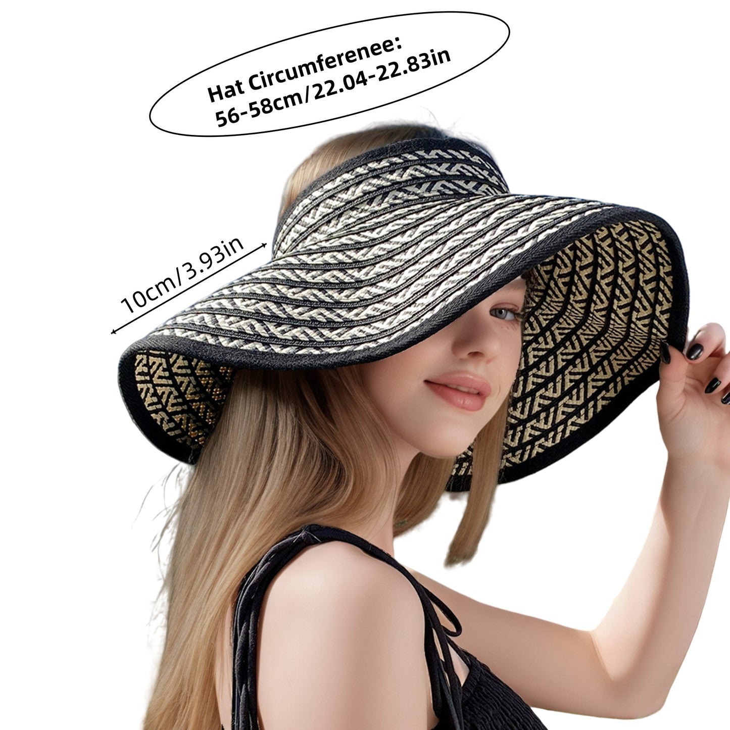 Stylish Sun Hat Lightweight Foldable Women's Wide Brim Sun Hat | Black & White Geometric Pattern, Breathable Summer Beach Hat for Outdoor Activities, Vacation Accessories, Stylish Durable Headwear