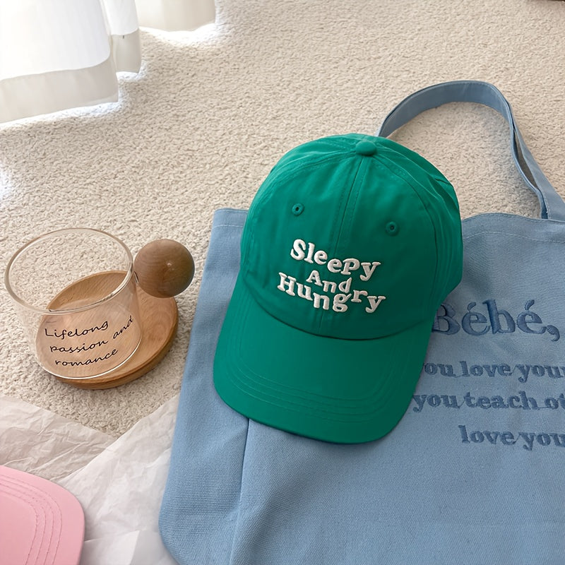 1pc Women's Colorful Letter Embroidered Baseball Cap - Adjustable, Moisture-Wicking Polyester Hat for Independence Day & Casual Attire, Korean Style with \