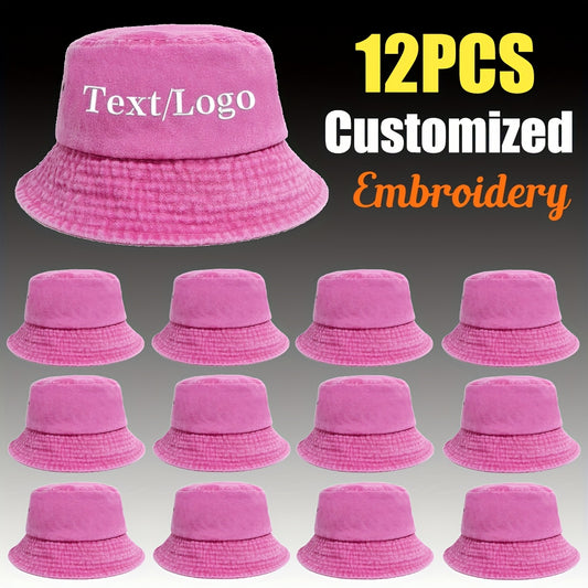 12pcs of Bucket Hats, Featuring Custom Embroidered Patterns And Letters, Breathable And Lightweight, Available in Various Colors, Suitable for Both Men And Women, Stylish Design, Perfect for Mother'S Day Gifts.