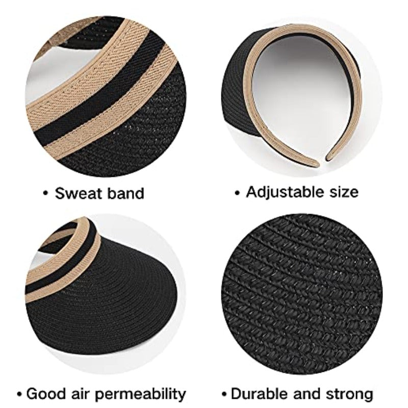 Women Summer Sun Hat Lady's Portable Beach Visor Bowknot Straw Hat,, Outdoor Hat, Chic Summer Accessory, Fashionable Headwear, Handcrafted Hat, Lightweight Material, Widebrimmed Hat, Women's Hat, Beachgoers, Summer Travelers