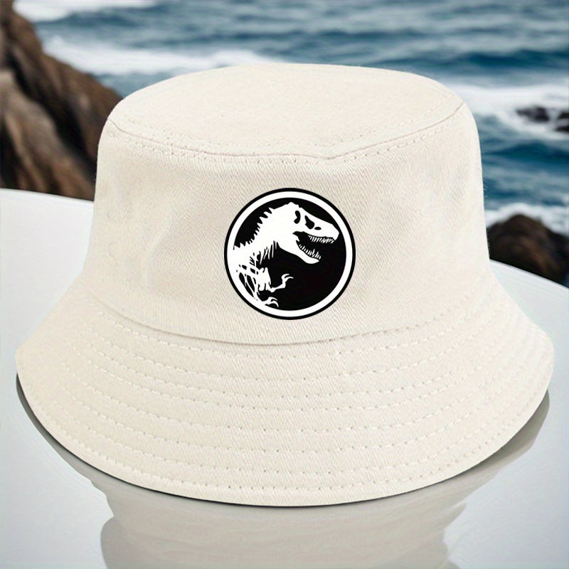 1pc Dinosaur Bone Print Bucket Hat, All-Season Lightweight Polyester Fisherman Cap with Toggle Closure, Machine Washable, Fitted Design - Multiple Colors Available
