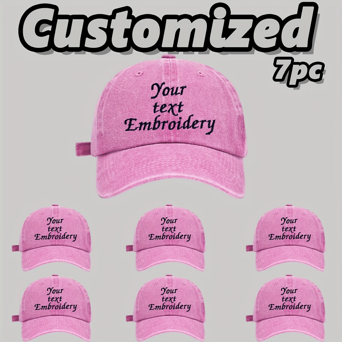 7pcs Customizable Baseball Caps with Embroidery - Adjustable, Breathable, Perfect for Parties, Camping & Weddings - Hand Wash or Dry Clean, Casual Wear Cap|Custom Embroidery Cap|Breathable Fabric Cap