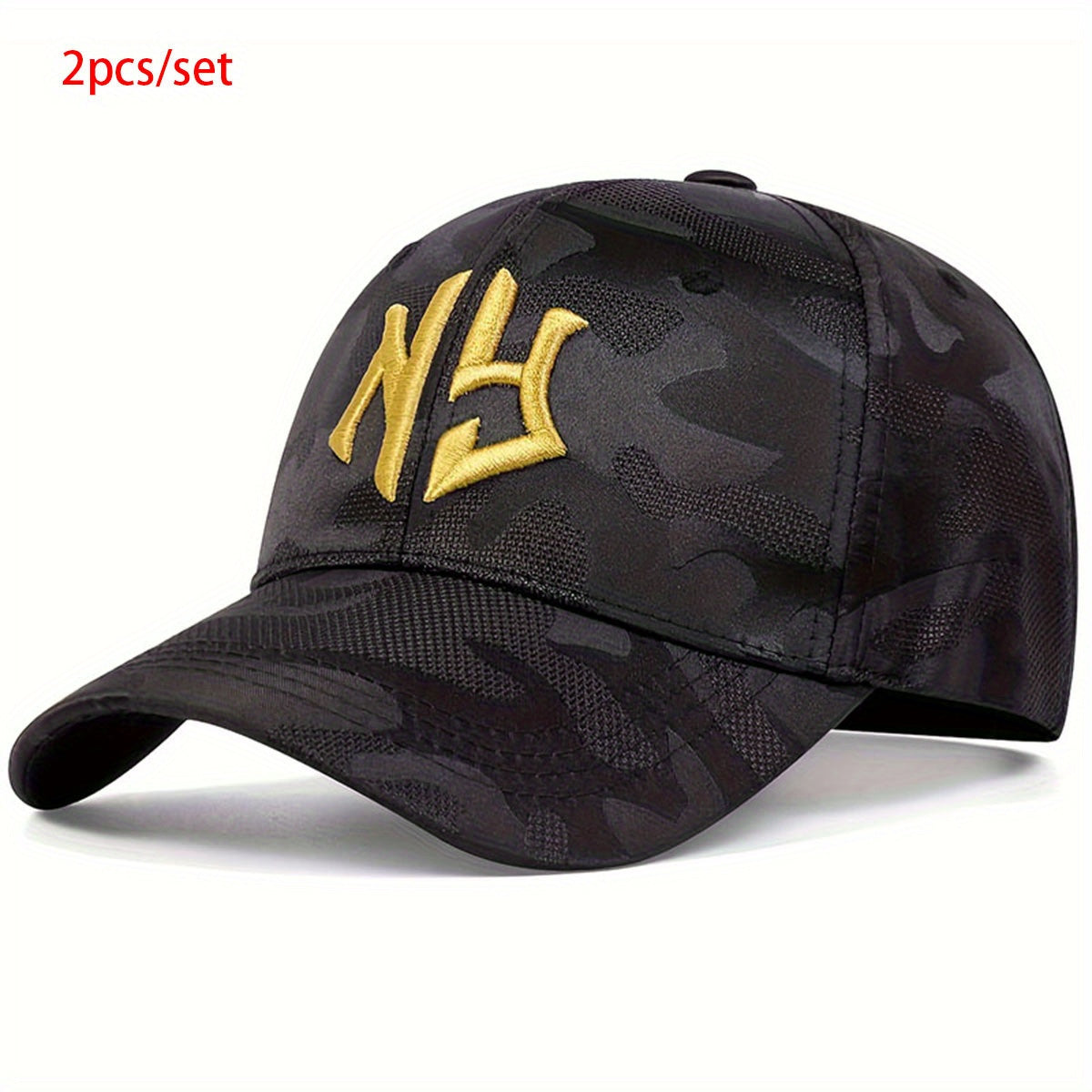 2pcs Set Women'S NG Letter Embroidered Camo Baseball Cap, Lightweight Polyester, Adjustable Outdoor Sport Hat, All-Season Woven Leisure Cap, with Hand Wash Only, for Travel, Beach & Tourism