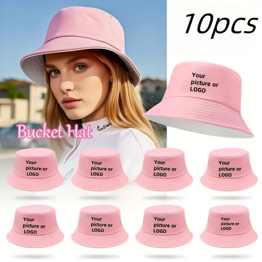 10pcs Custom Photo Bucket Hats - Unisex Adjustable Cap, Lightweight & Foldable Design for Beach, Travel, Outdoor Activities | Multi-Functional Fishing Hat
