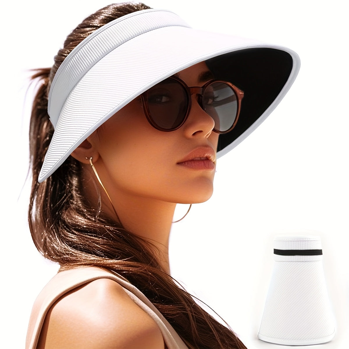 CAMPTRACE Women'S Wide Brim Sun Hat - Lightweight Breathable Beach Hat with Adjustable Strap, Black Visor for Outdoor Activities, Casual & Formal Events - Perfect Gift for Women, Travel Accessory, Classic Design, Durable Construction, Beach Accessories